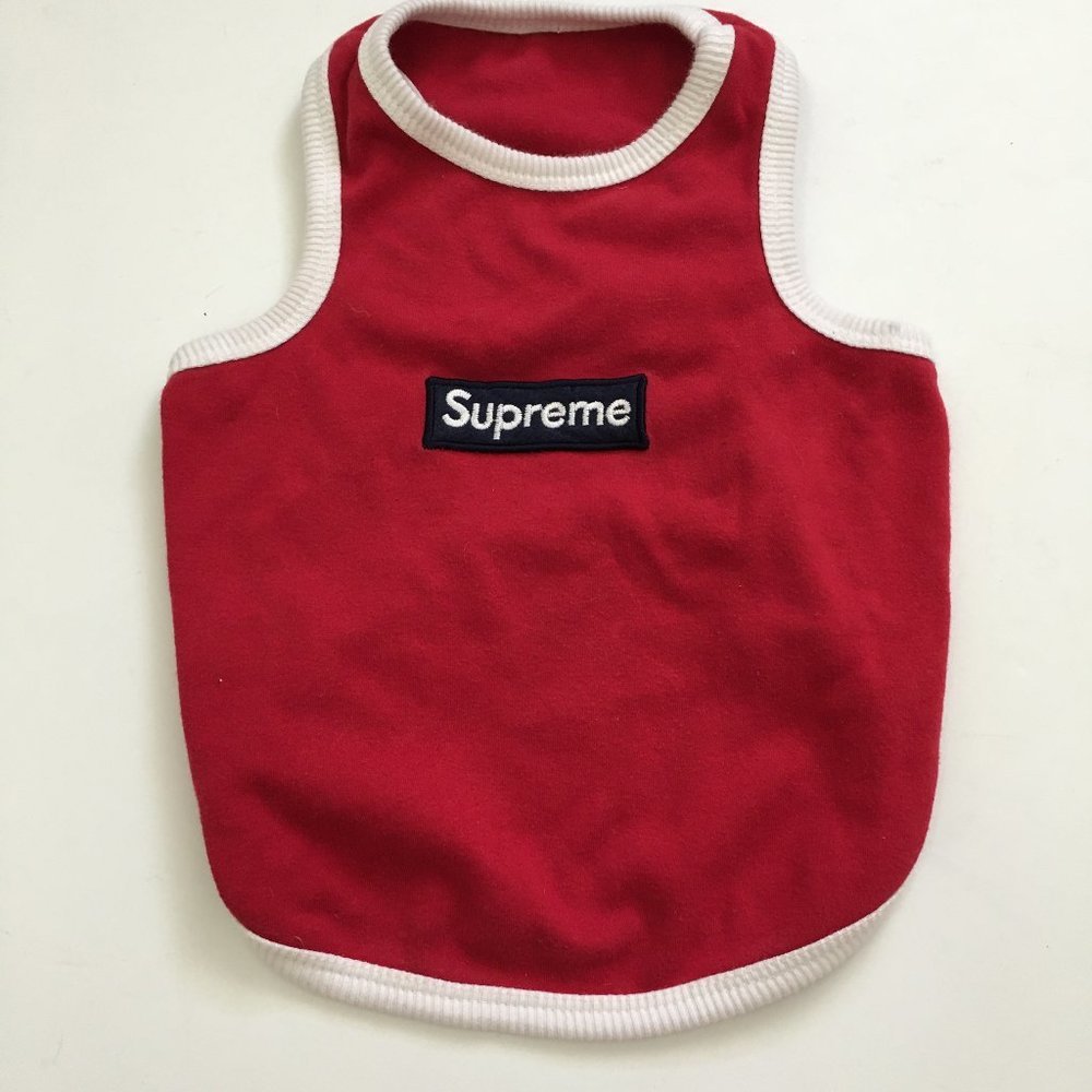 Dog Clothes Red Tank Box Embroidered Stretch Size Large